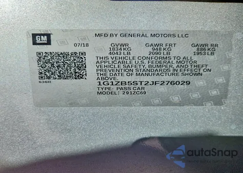 2018 Chevrolet Malibu Ls from USA, damaged, VIN 1G1ZB5ST2JF276029